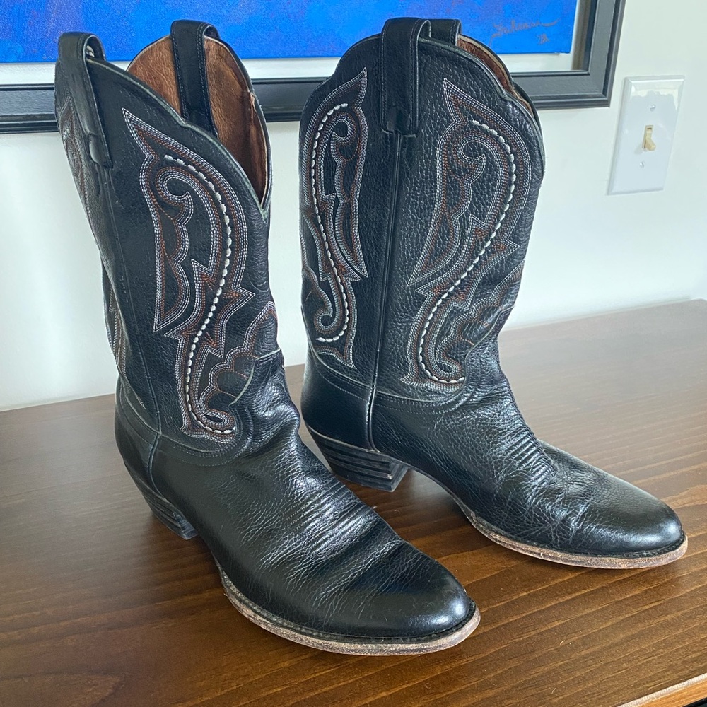 Ariat Black Leather Western Heeled Cowboy Boots